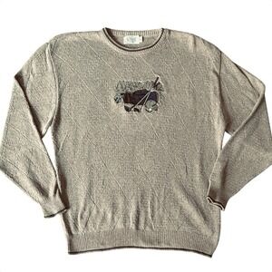 Vtg. Embroidered Sweater Mens Sz L Frankenmuth Woolen Mills Golf Preppy USA
